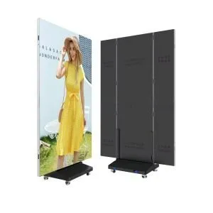 Tri-Fold LED Poster Display | Foldable 1280×1920mm Panel | P2.5 / P2 / P1.86 / P1.53 / P1.25 | GOB Surface | Portable Indoor Kiosk Display